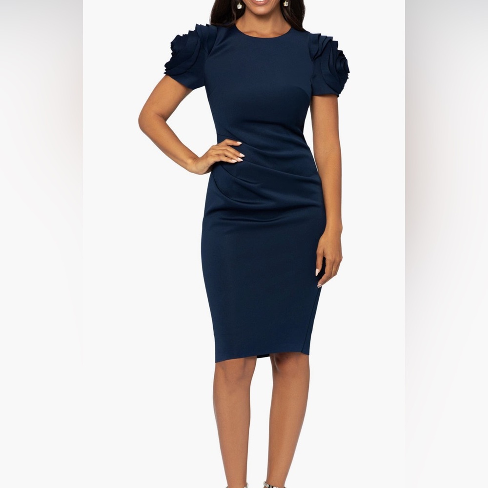 Xscape Evenings Floral Sleeve Stretch Crêpe Cocktail Dress 16 EUC